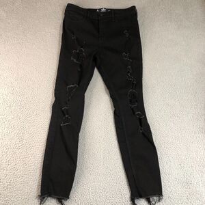 Hollister Jeans Womens 29 Black Distressed High-Rise Super Skinny Stretch Preppy